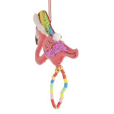 8.5" Pink Plush Flamingo Wearing a Santa Hat Christmas Ornament