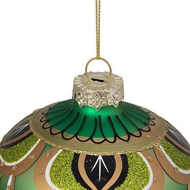 4.5" Green Gold Black Floral Bead and Jewel Glass Onion Christmas Ornament