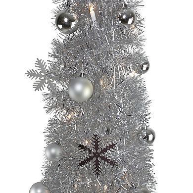 6' Pre-Lit Silver Pre-Decorated Pop-Up Artificial Christmas Tree