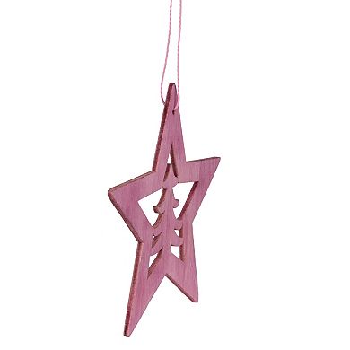 4" Pink Wooden Cut Out Star Christmas Ornament