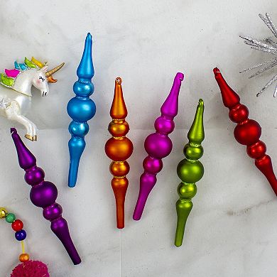 6ct Vibrantly Colored Matte Glass Christmas Finial Ornament 6.25"
