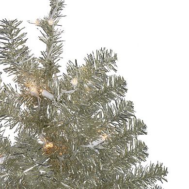 3' Metallic Sheer Champagne Artificial Tinsel Christmas Tree - Clear Lights