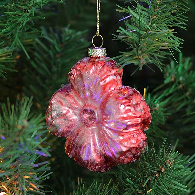 3.5" Pink Iridescent Glass Flower Christmas Ornament