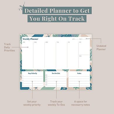 Rileys & Co Undated Weekly Planner, 11.0 X 8.3 In, Floral Print, Tearsheet To Do List Planner