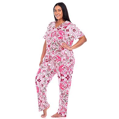 Plus Size Short Sleeve & Pants Tropical Pajama Set