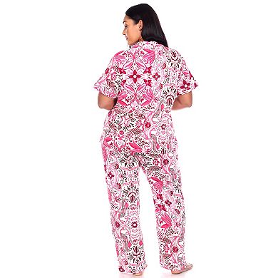 Plus Size Short Sleeve & Pants Tropical Pajama Set