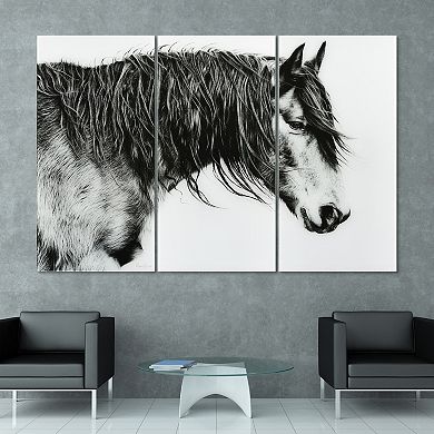 Empire Art Direct "Black and White Horse Portrait III ABC" Frameless Free-Floating Tempered Glass Panel Graphic Wall Art 3-Piece Set