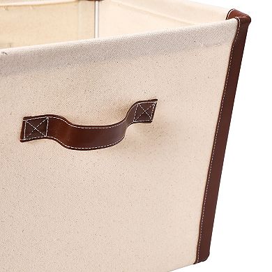 Household Essentials Vegan Leather Trim Canvas Storage Bin