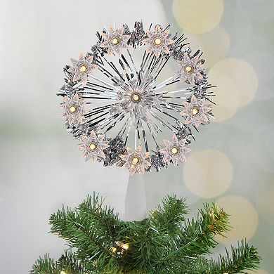 7" Silver Pre-Lit Snowflake Starburst Christmas Tree Topper - Clear Lights