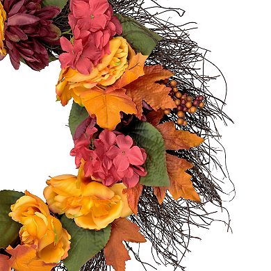 Peony and Mum Artificial Spring Floral Wreath  24-Inch