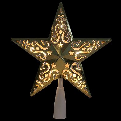 8.5" Lighted Gold and White Star Cut-Out Design Christmas Tree Topper - Clear Lights