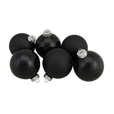 6ct Black Glass 2-Finish Christmas Ball Ornaments 3.25" (80mm)