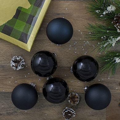 6ct Black Glass 2-Finish Christmas Ball Ornaments 3.25" (80mm)