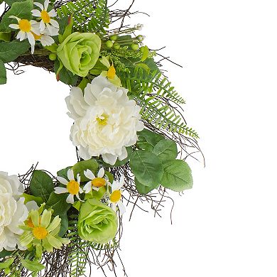 Mixed Floral Artificial Spring Wreath  22-Inch