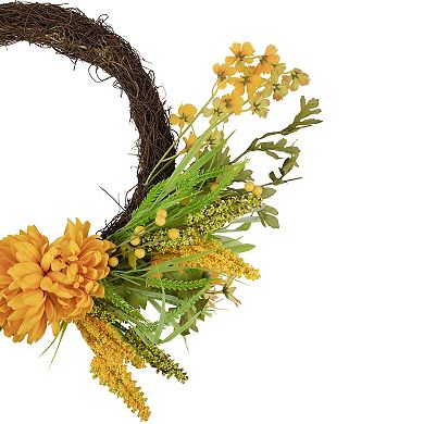 Peonies Artificial Fall Harvest Twig Wreath  22-Inch  Unlit