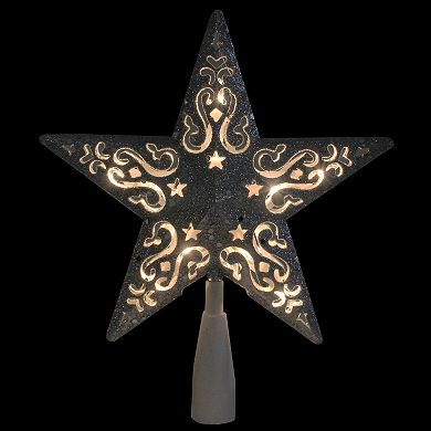 8.5" Silver Glitter Star Lighted Cut Out Design Christmas Tree Topper - Clear Lights