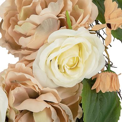 Peach and White Floral Fall Harvest Artificial Wreath  22-Inch