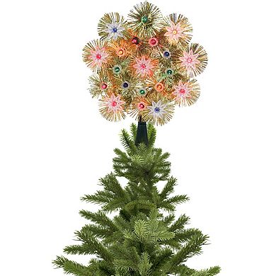 8" Lighted Gold Retro Tinsel Snowflake Christmas Tree Topper - Multi Lights