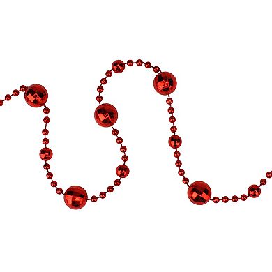 15' x 0.5" Red Shiny Crimson Mirrored Disco Ball Beaded Christmas Garland