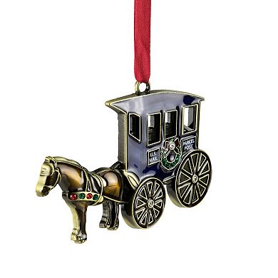 2.25" Antique Brass-Plated Horse and Buggy Christmas Ornament with European Crystals