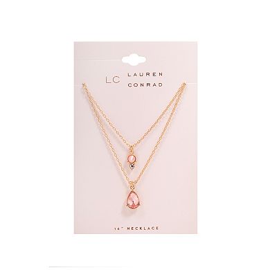 LC Lauren Conrad Gold Tone Simulated Crystal Layered Drop Pendant Necklace