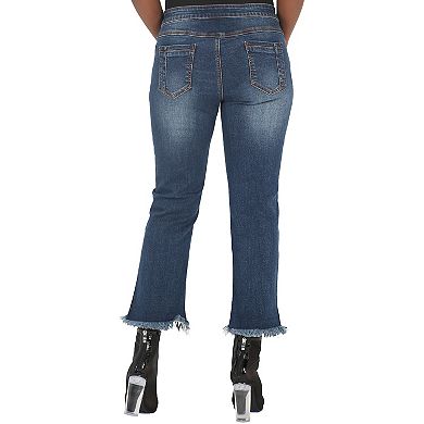 Poetic Justice Women's Curvy Fit Cropped Frayed Step Hem Mid-Rise Dark Jeans