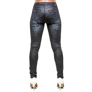 Poetic Justice Women's Curvy Fit Coated Stretch Twill Animal Print Jeans