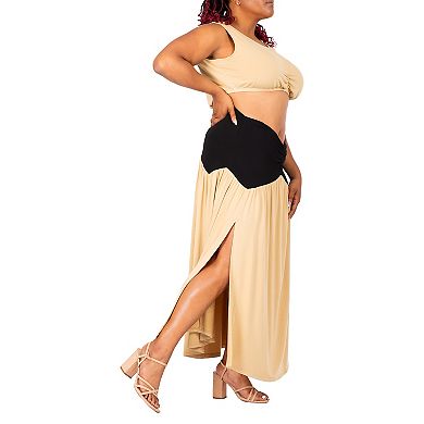 Poetic Justice Women's Plus Size V Waist A Line Side Slit Flared Maxi Skirt
