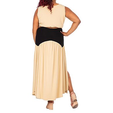 Poetic Justice Women's Plus Size V Waist A Line Side Slit Flared Maxi Skirt