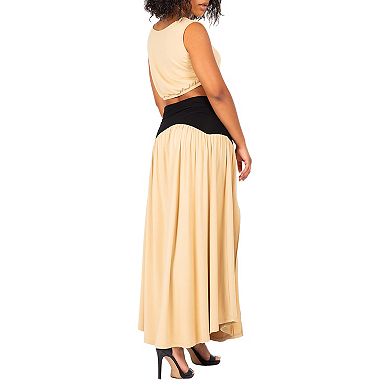 Poetic Justice Women's V Waist A Line Side Slit Flared Maxi Skirt