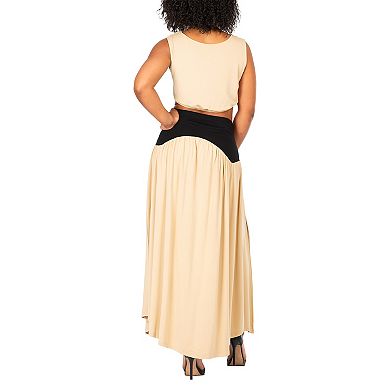 Poetic Justice Women's V Waist A Line Side Slit Flared Maxi Skirt