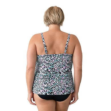 Plus Size Del Raya Hi-Neck Mesh Waterfall Tankini Top