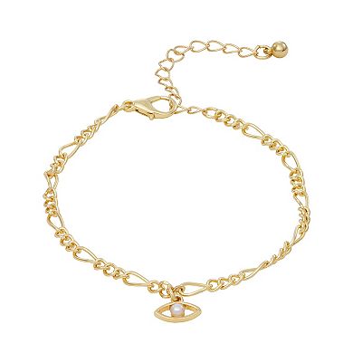 SO® Gold Tone Crystal & Simulated Pearl 4-Piece Charm Chain Bracelet Set