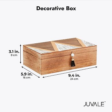 Small Wooden Decorative Box with Lid and Tassel for Jewelry, Trinket Storage (9.4 x 6 x 3 In)