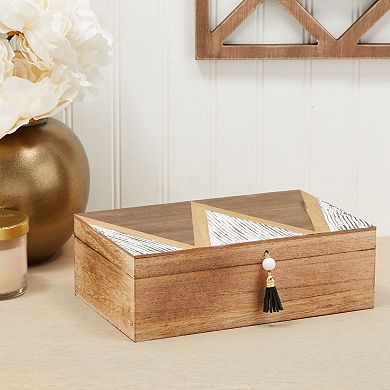 Small Wooden Decorative Box with Lid and Tassel for Jewelry, Trinket Storage (9.4 x 6 x 3 In)