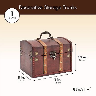 Set of 3 Small Wooden Treasure Chest Boxes, Decorative Vintage Style Trunks for Jewelry Keepsakes (3 Sizes)