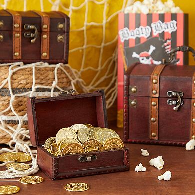 Set of 3 Small Wooden Treasure Chest Boxes, Decorative Vintage Style Trunks for Jewelry Keepsakes (3 Sizes)
