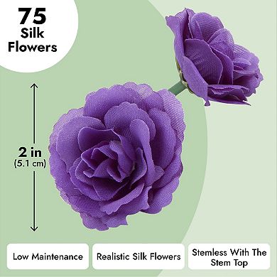 Mini Purple Silk Artificial Flower Heads for Crafts, Decorations (2 In, 75 Pack)