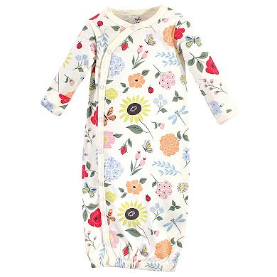 Touched by Nature Baby Girl Organic Cotton Side-Closure Snap Long-Sleeve Gowns 3pk, Flutter Garden