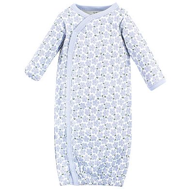 Touched by Nature Baby Girl Organic Cotton Side-Closure Snap Long-Sleeve Gowns 3pk, Flutter Garden