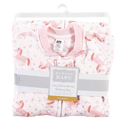 Hudson Baby Infant Girl Premium Quilted Long Sleeve Sleeping Bag and Wearable Blanket, Coral Unicorn