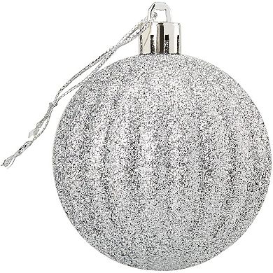 Mini Glitter, Mirror Shatterproof Christmas Tree Ball Ornaments (Teal, Silver, 1.5 in, 48 Pack)