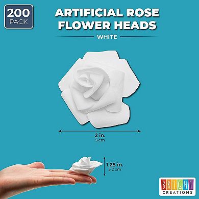 200 Pack White Artificial Flower Heads, 2 Inch Stemless Fake Foam Roses