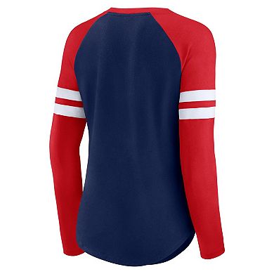 Women's Fanatics Branded Navy/Red New England Patriots Plus Size True to Form Lace-Up V-Neck Raglan Long Sleeve T-Shirt