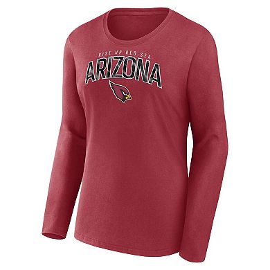 Women's Fanatics Branded Cardinal Arizona Cardinals Plus Size Measure Distance Scoop Neck Long Sleeve T-Shirt