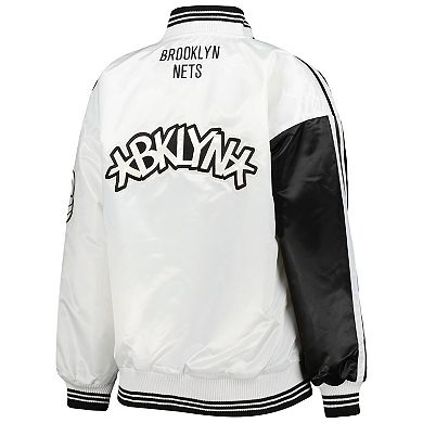 Women's Starter Black/White Brooklyn Nets Split Colorblock Satin Full-Snap Varsity Jacket