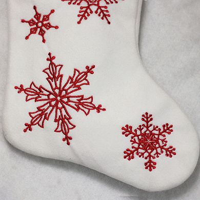 15.25" Red and White Snowflake Embroidered Christmas Stocking