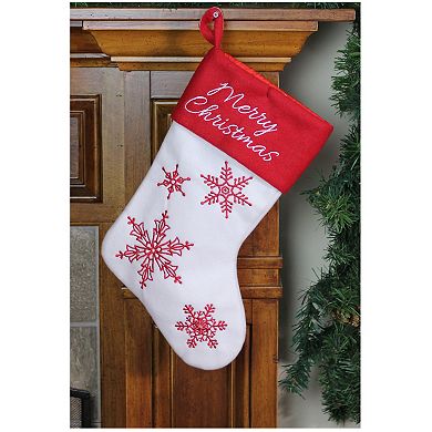 15.25" Red and White Snowflake Embroidered Christmas Stocking