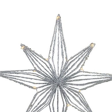 13.75" LED Lighted B/O Silver Glittered Geometric Star Christmas Tree Topper - Warm White Lights