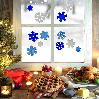 Blue and White Snowflake Gel Christmas Window Clings